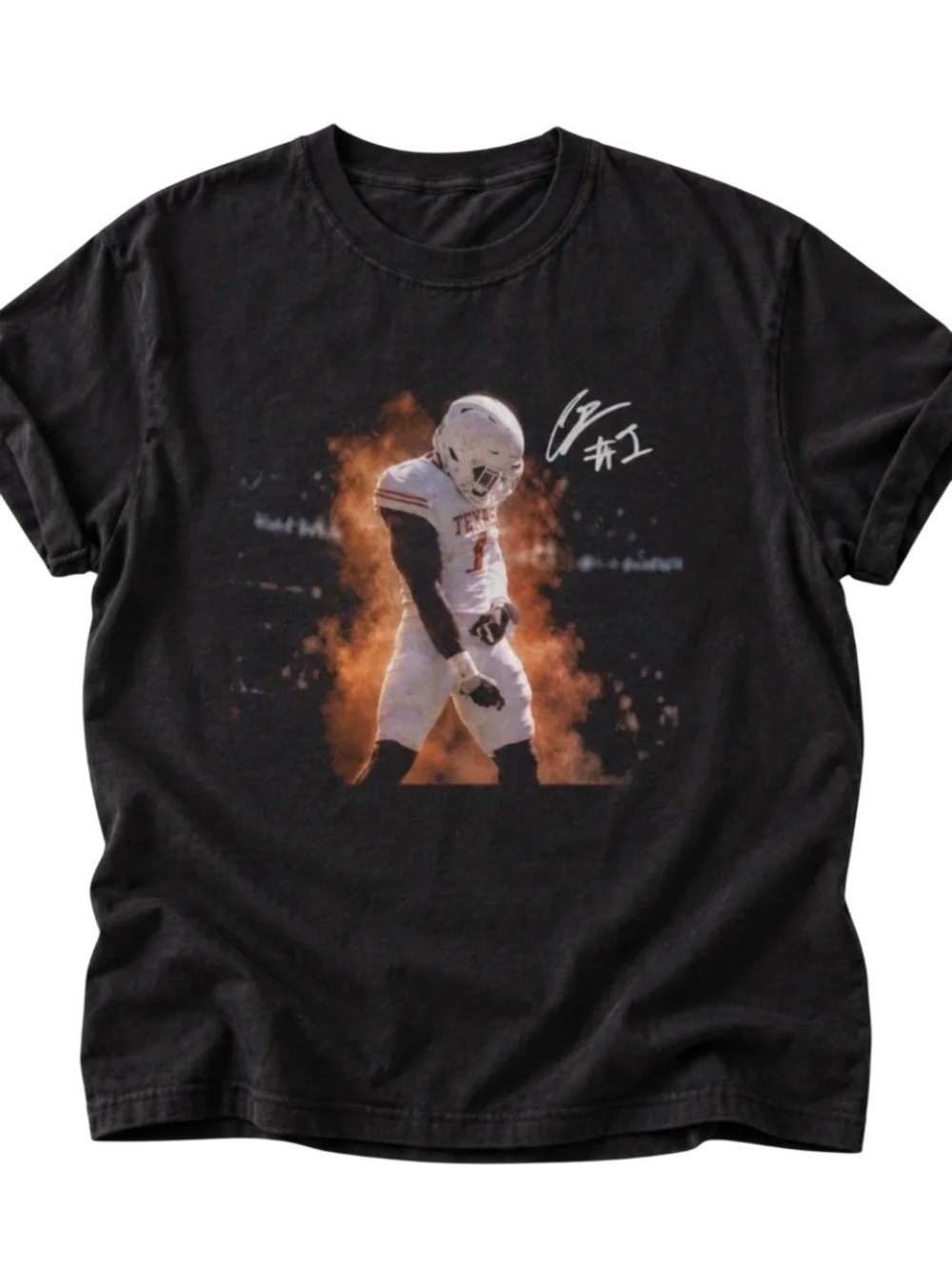 Black Graphic Football Tee with Orange Accent